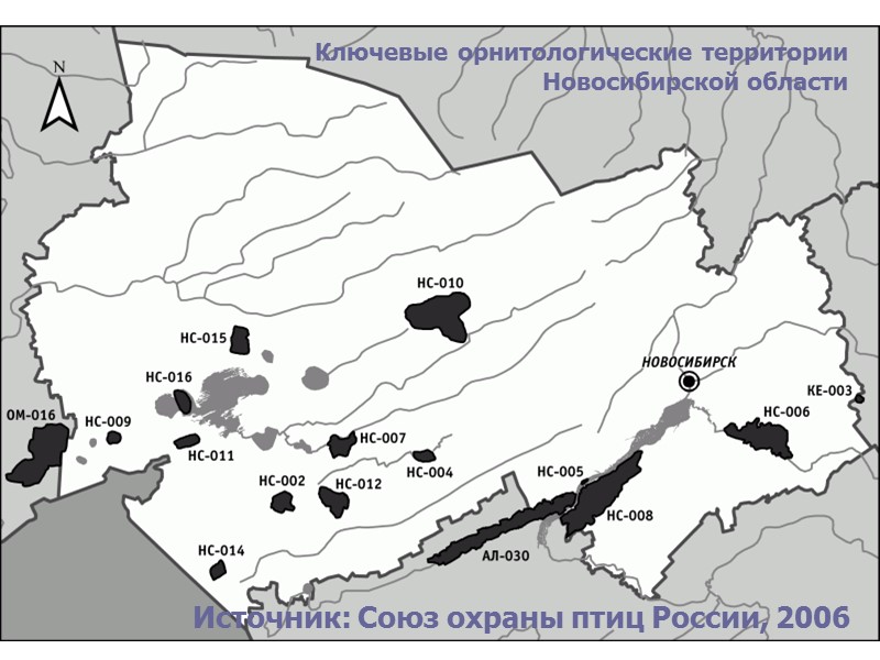 Ключевые орнитологические территории  Новосибирской области Источник: Союз охраны птиц России, 2006